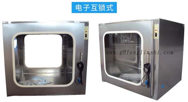 電子互鎖傳遞窗內(nèi)部采用集成電路，電磁鎖， 控制面板，指示燈等實(shí)現(xiàn)連鎖