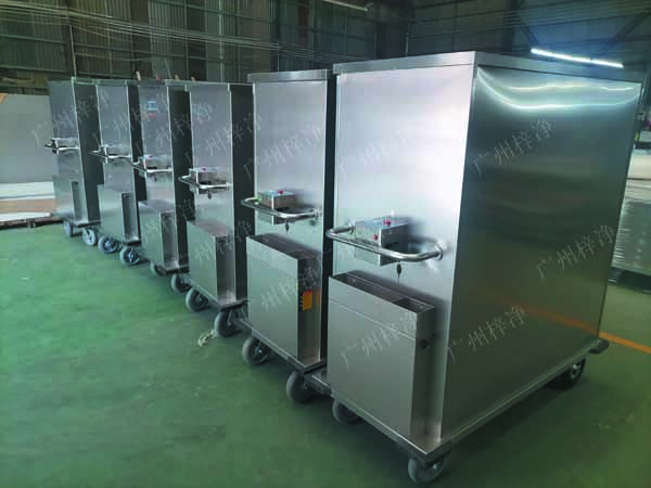 一次性物品電動(dòng)轉(zhuǎn)運(yùn)車(chē)采用304拉絲不銹鋼板面板厚度：≥1.2mm,表面作拉絲亞光處理。